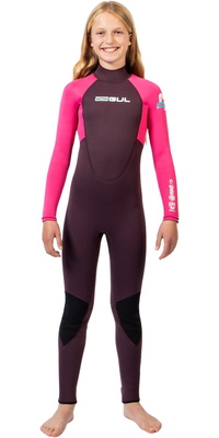 2025 Gul Junior G-Force Natur 3/2mm Back Zip Våddragt GF1307-PUPI - Lilla / Pink
